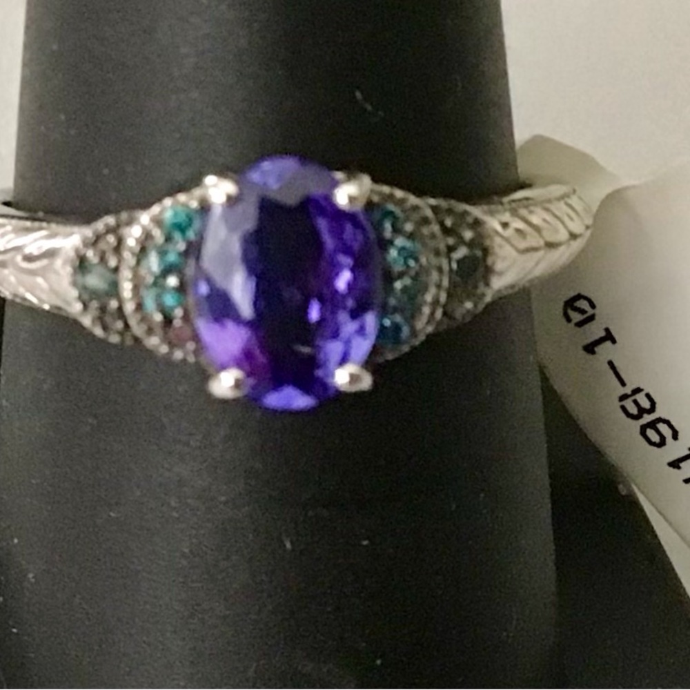 JTV Tanzanite & Blue Diamond Silver Ring